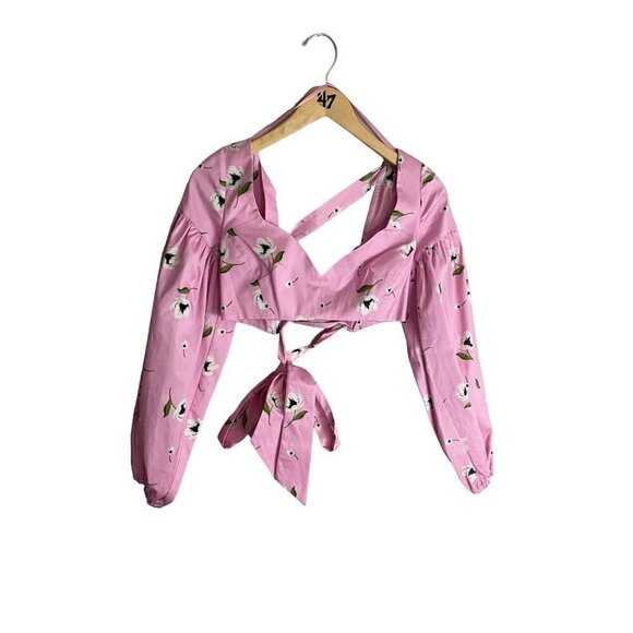 Milly Women's Pink Floral Long Sleeve Crop Blouse - Medium - Picture 1 of 10